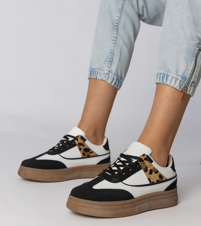 Gemre White and black sneakers with leopard print detail Meril