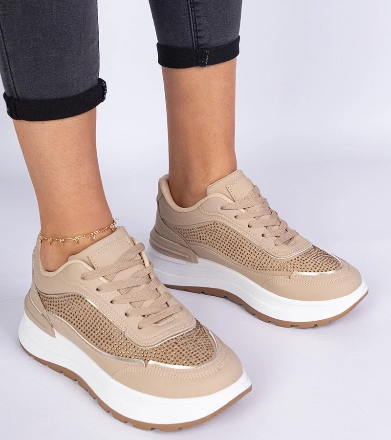 Gemre Adidași maro de damă cu zirconii Fucco