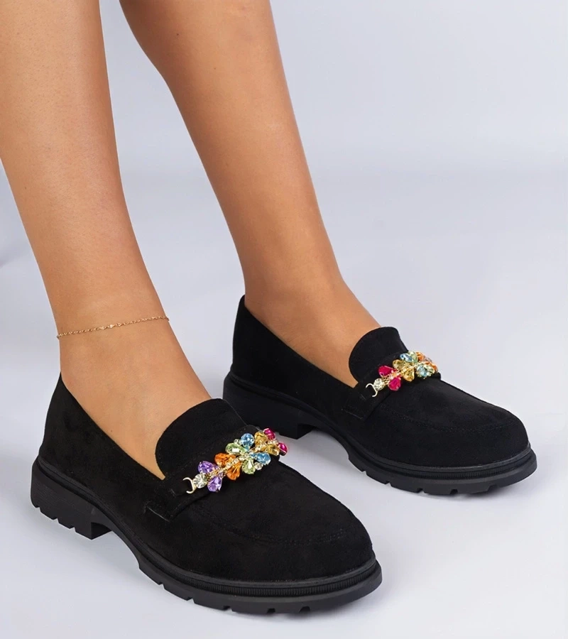 Gemre Mocasini negri de damă decorați cu pietre Liliana