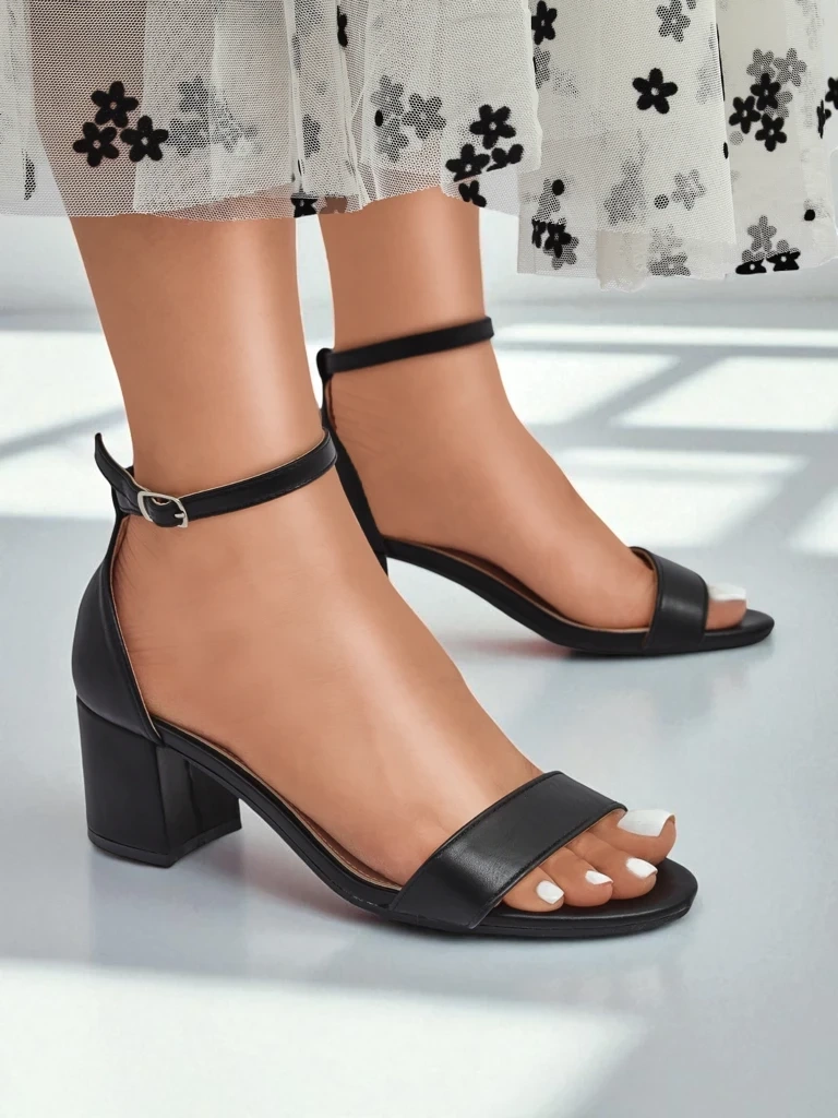 Resti Kallistia women&#039;s heeled sandals made of ecological leather, black 6 cm