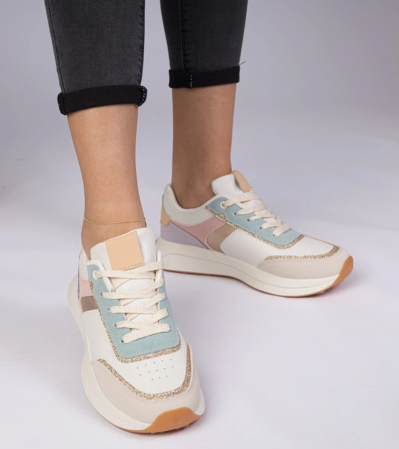 Gemre Adidași multicolori de damă cu sclipici și detalii cu model animalier Markuta