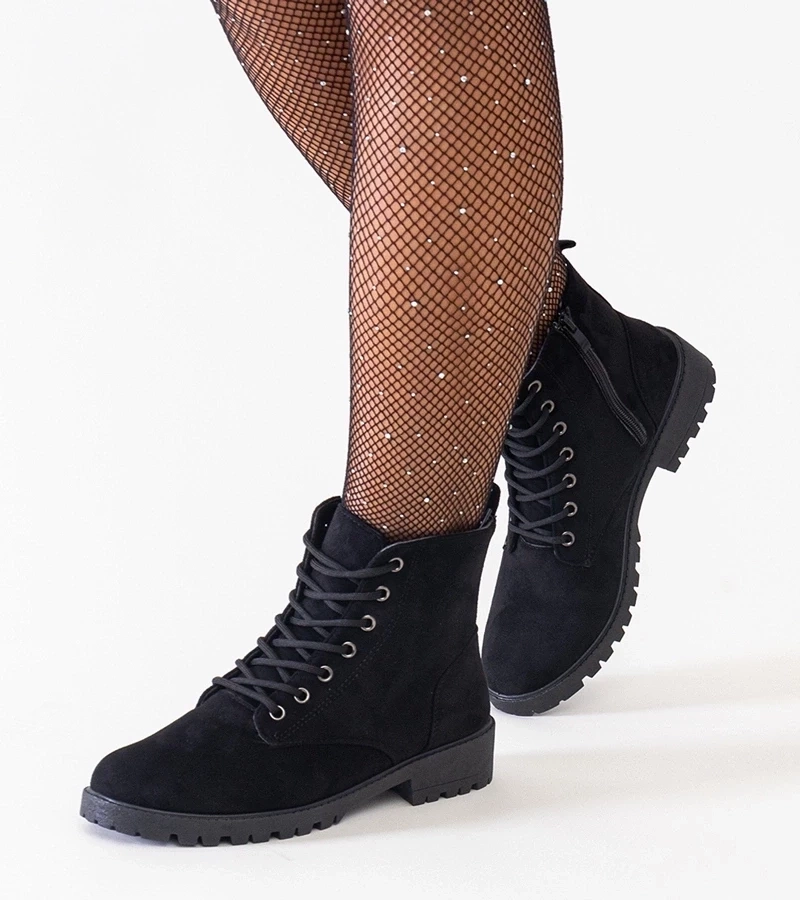 Gemre Cizme negre din eco-velur tip worker pe platformă Barosa.