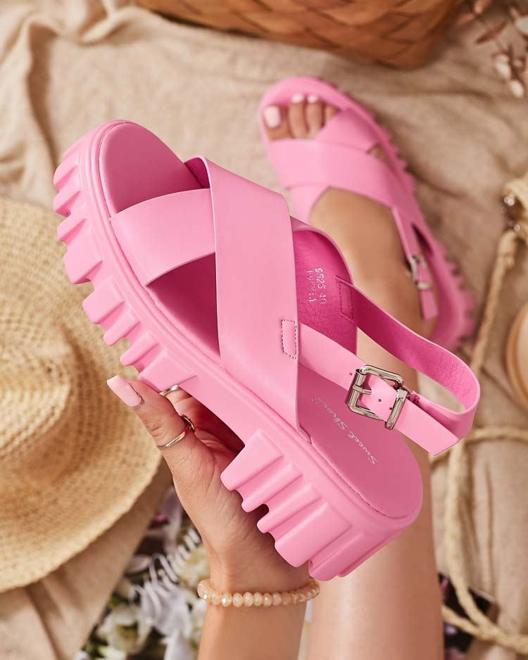 Resti Neon pink women&#039;s sandals on a massive Otida sole - Footwear