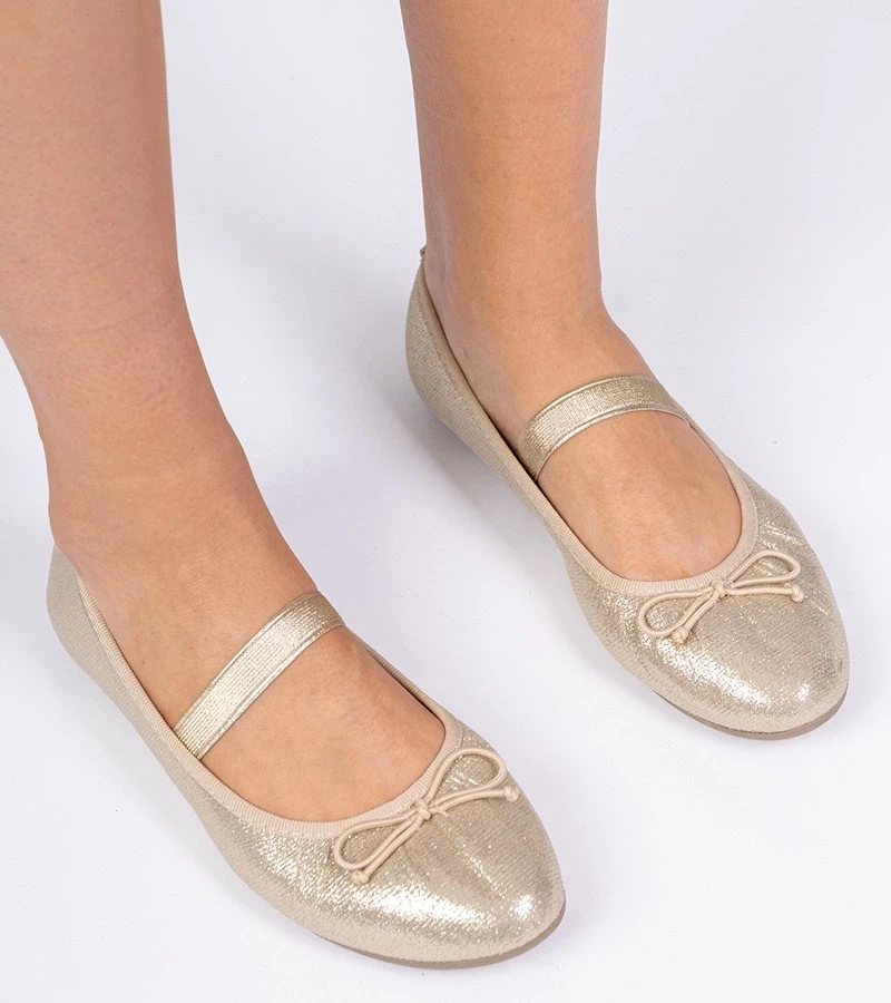 marka niezdefiniowana Gold women's ballet flats with bow on elastic Lerona