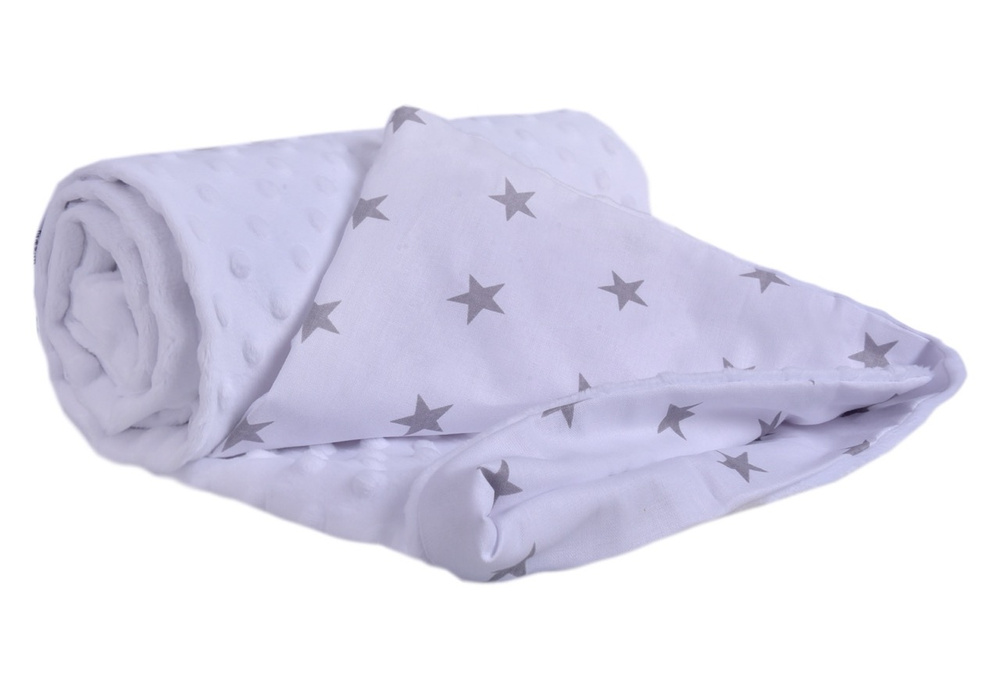 Medi Partners Blanket 75x100 cotton + minky – Gray stars on white + white minky