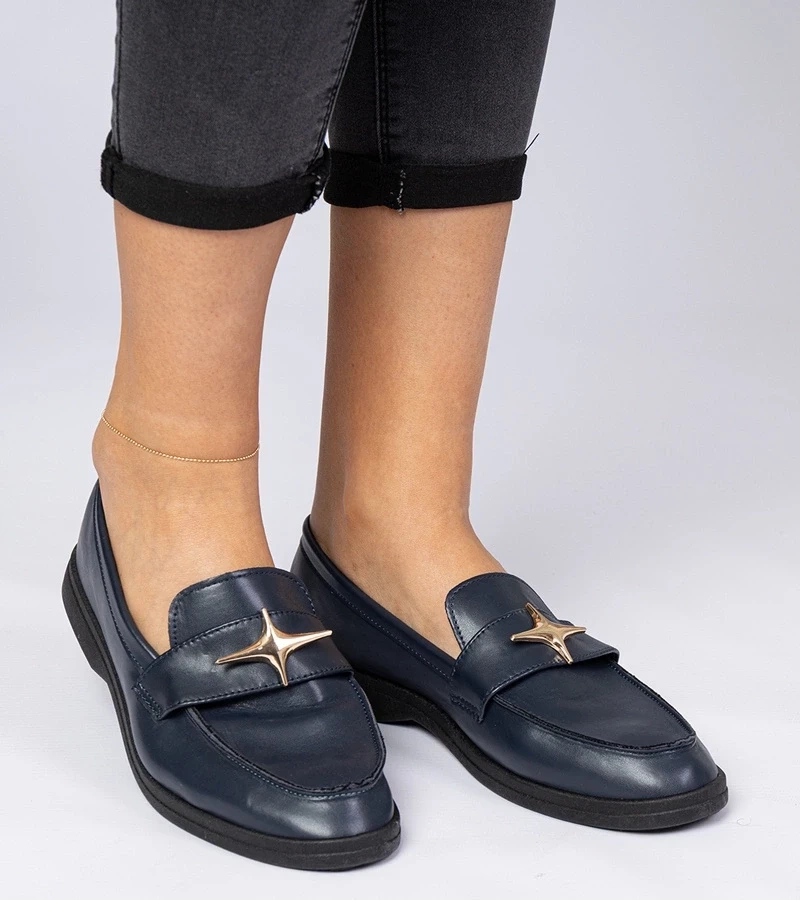 Gemre Mocasini de damă bleumarin cu ornament auriu Senna