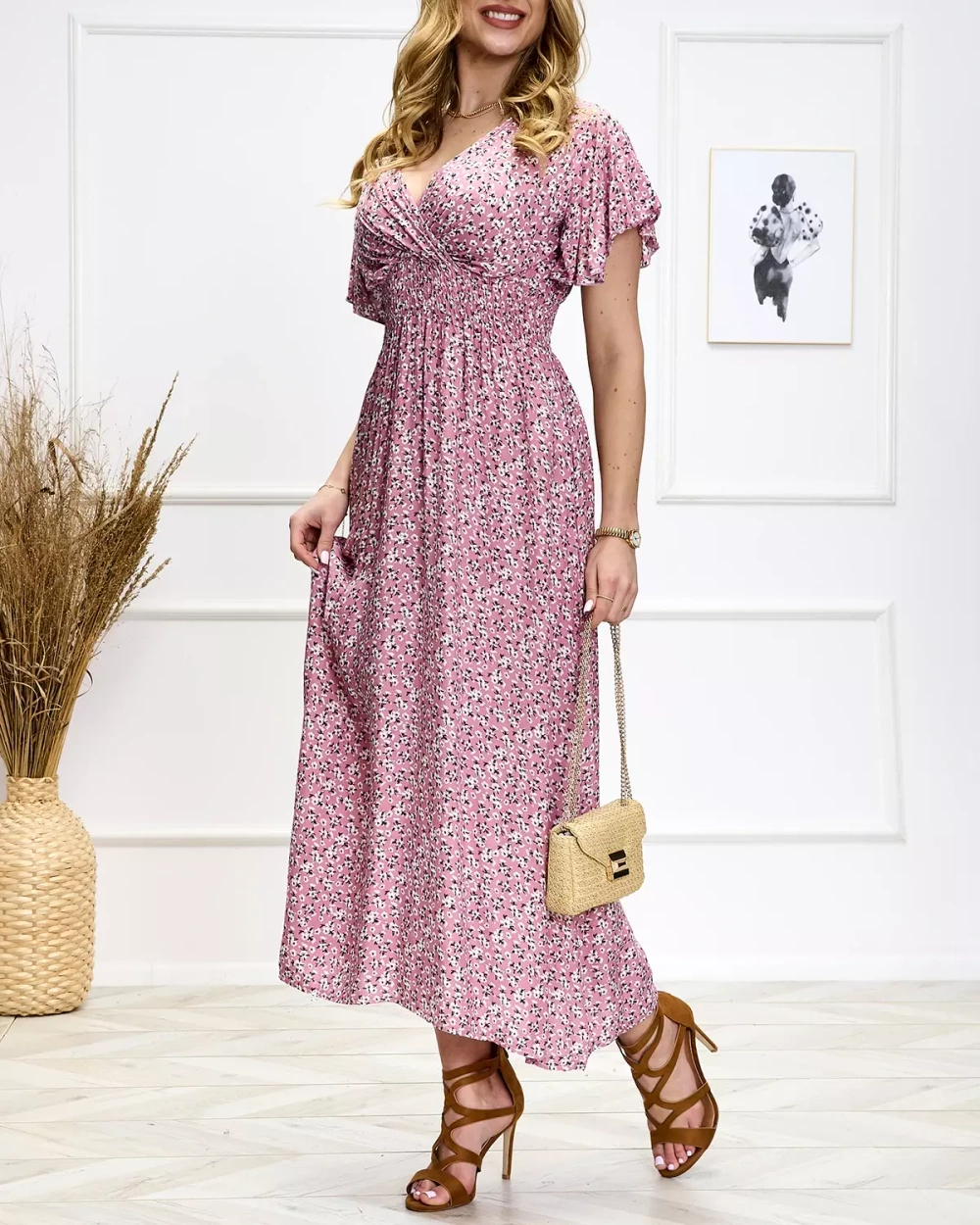 Resti Womens floral pink midi dress - Clothing
