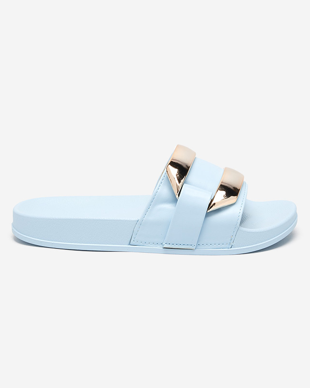 Resti Blue women&#039;s slippers with golden Serina ornament - Footwear