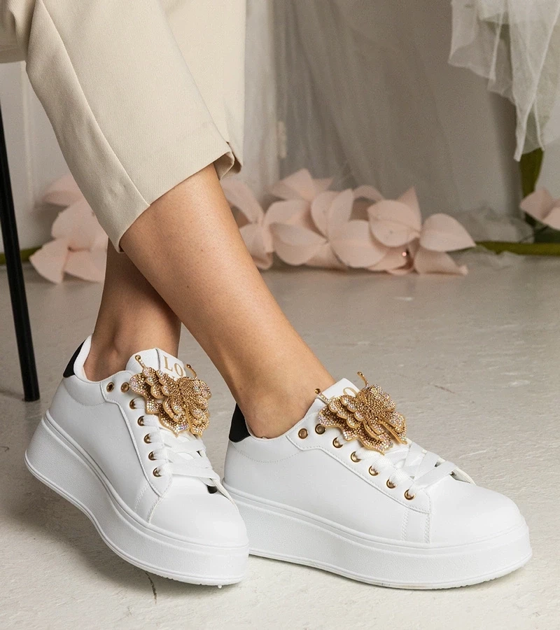 Gemre Adidași alb-negru decorați cu fluturaș cu zirconii Kariba