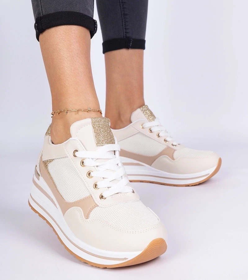 Gemre Adidași bej decorați cu sclipici și inserție metalică Olaria