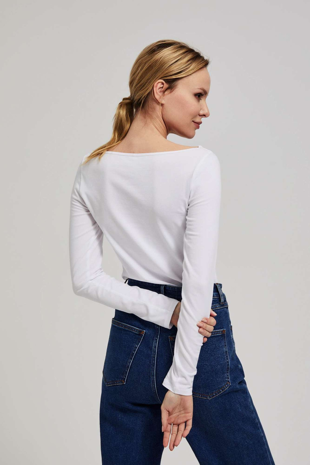 Marisse Fitted Long-Sleeved White Blouse