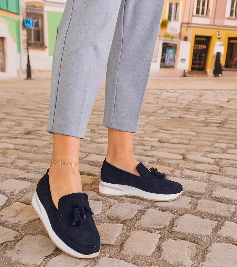 Gemre Mocasini negri pentru femei pe platformă cu ornament Selerina