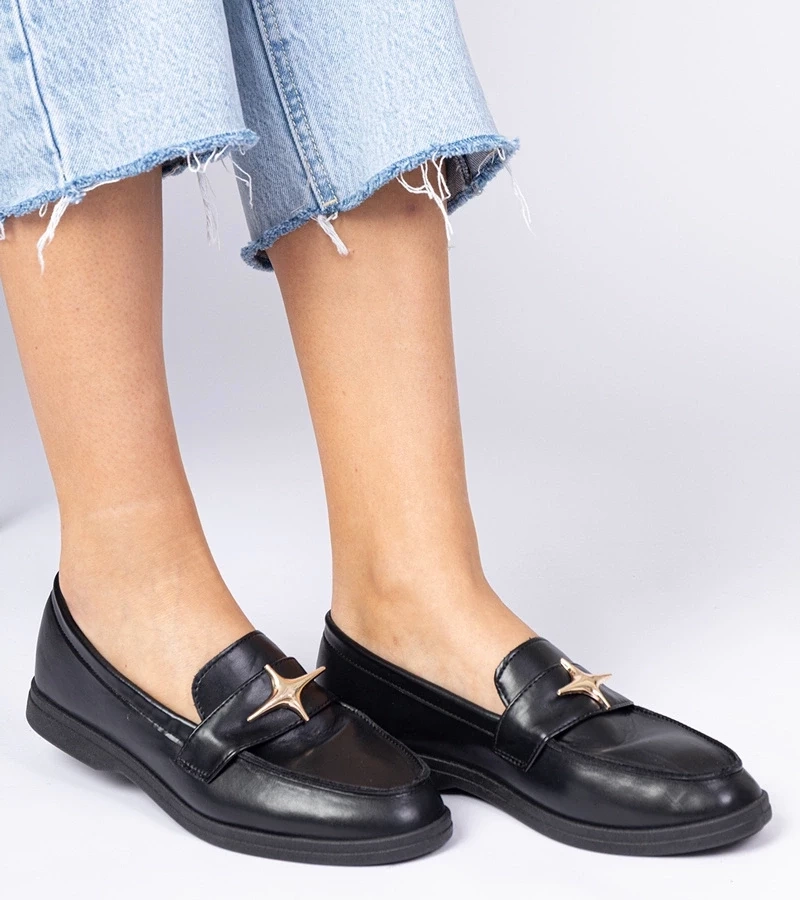 Gemre Senna pantofi damă negri cu ornament auriu