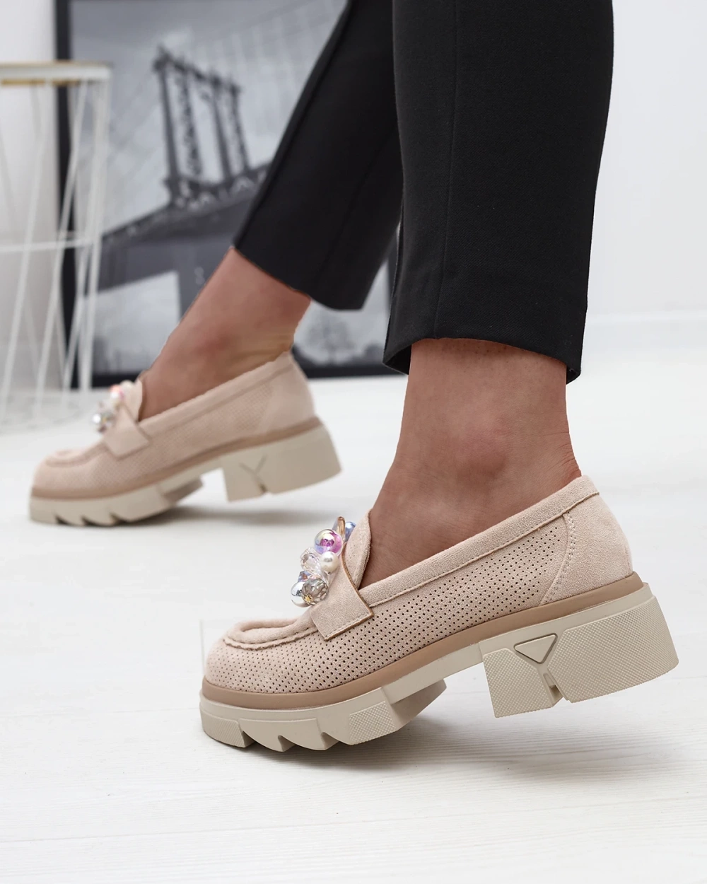 Resti Women&#039;s beige openwork moccasins Peloga- Footwear