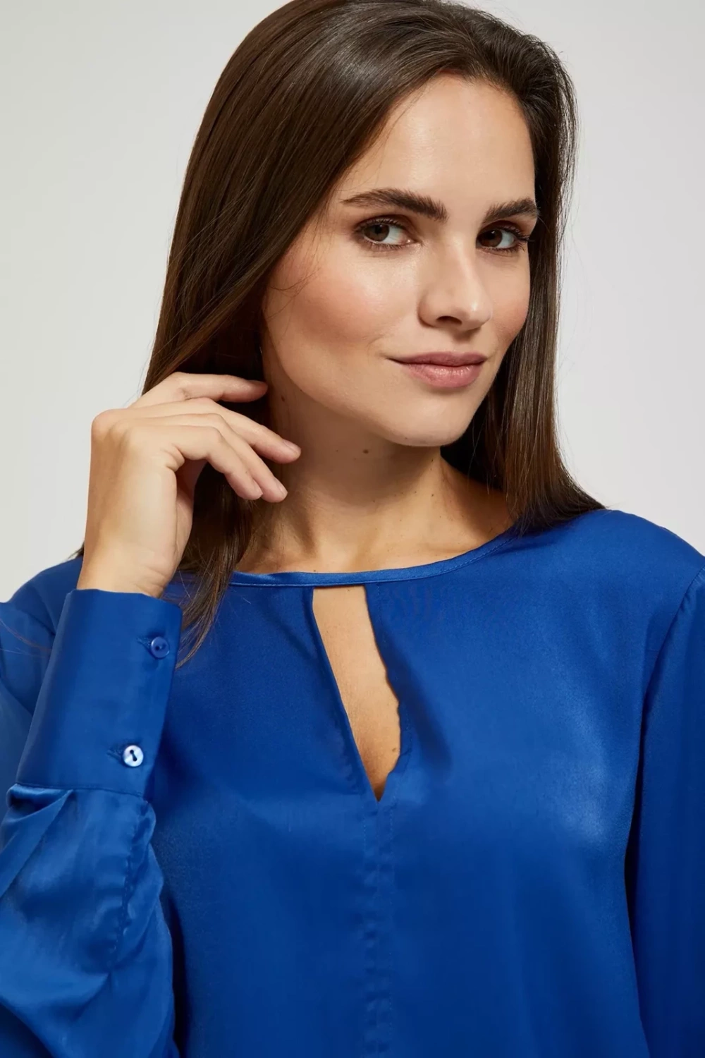 Marisse Plain V-Neck Shirt With Long Sleeves, Blue