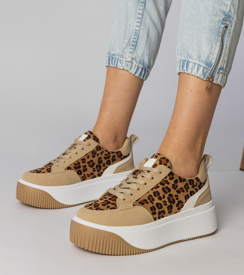 Gemre Pantofi sport damă din piele ecologică de căprioară cu imprimeu leopard Kalesa