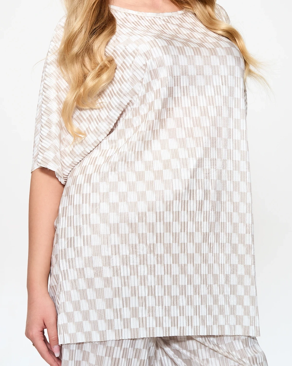 Resti Beige women's pleated patterned set - Clothing