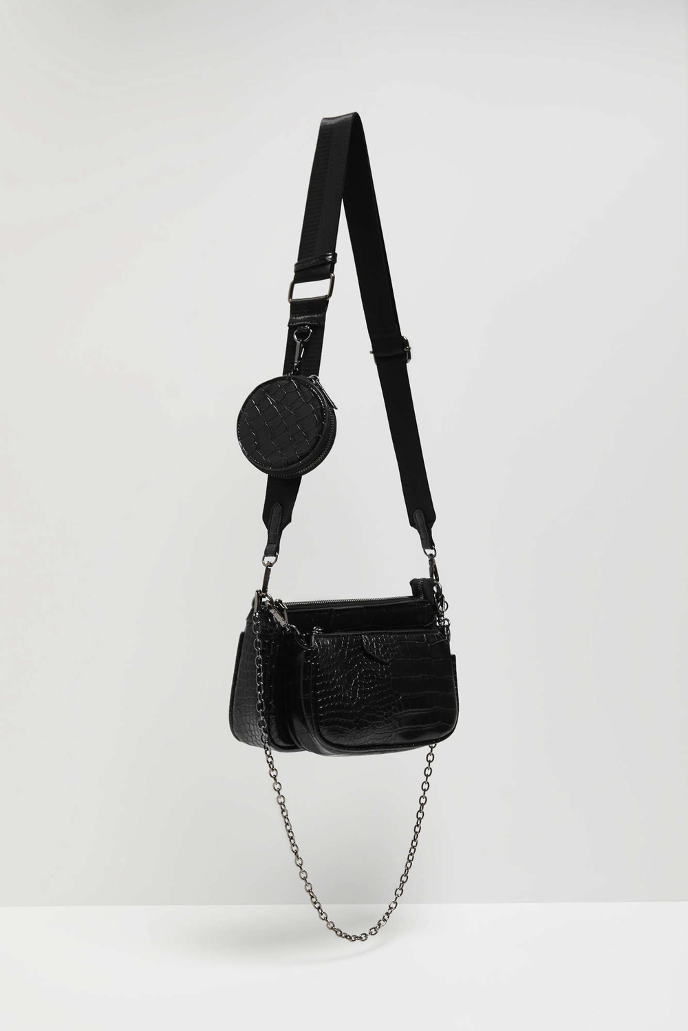 Marisse Imitation Snakeskin Shoulder Bag, Black