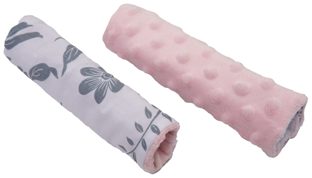 Medi Partners Stroller belt protectors (2 pcs.) cotton + minky – Berry + pink Minky