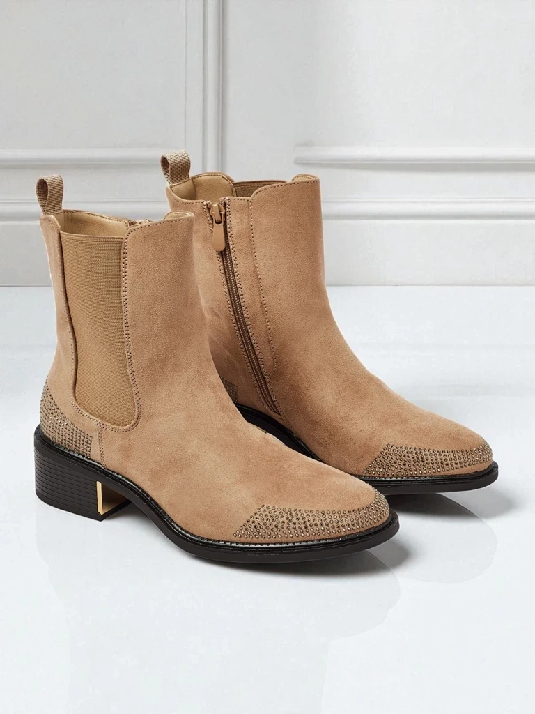 Resti Women's Eco Suede Ankle Boots Decorated with Rhinestones TangleMist