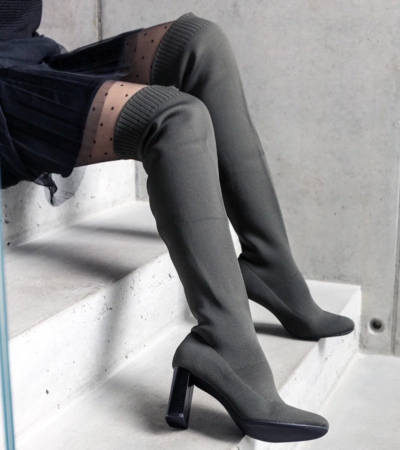 Gemre Cizme verzi cu toc și gambă elastică Flamme.