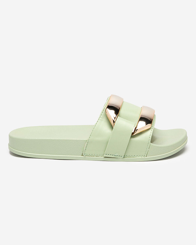 Resti Women's green slippers with golden Serina ornament - Footwear