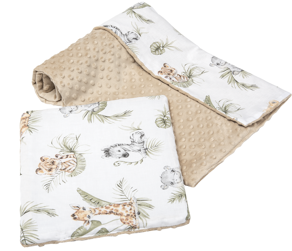 Medi Partners Quilt 75x100 + pillow 35x30 cotton + minky – Safari + beige Minky