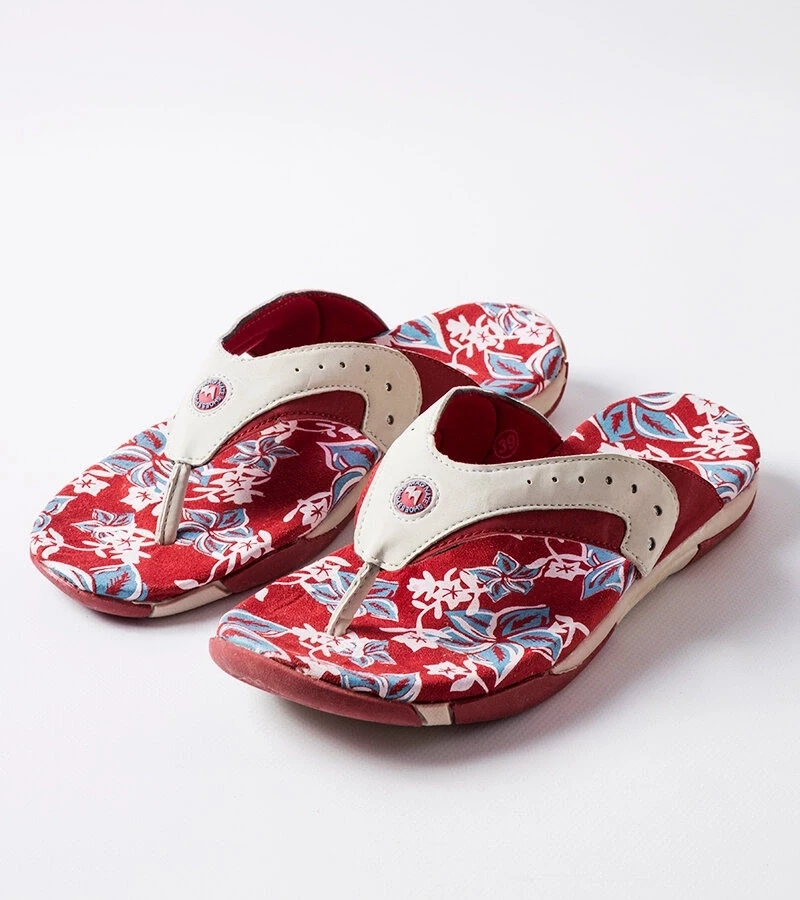 Gemre Șlapi de plajă Suoma roșii cu flori din material textil