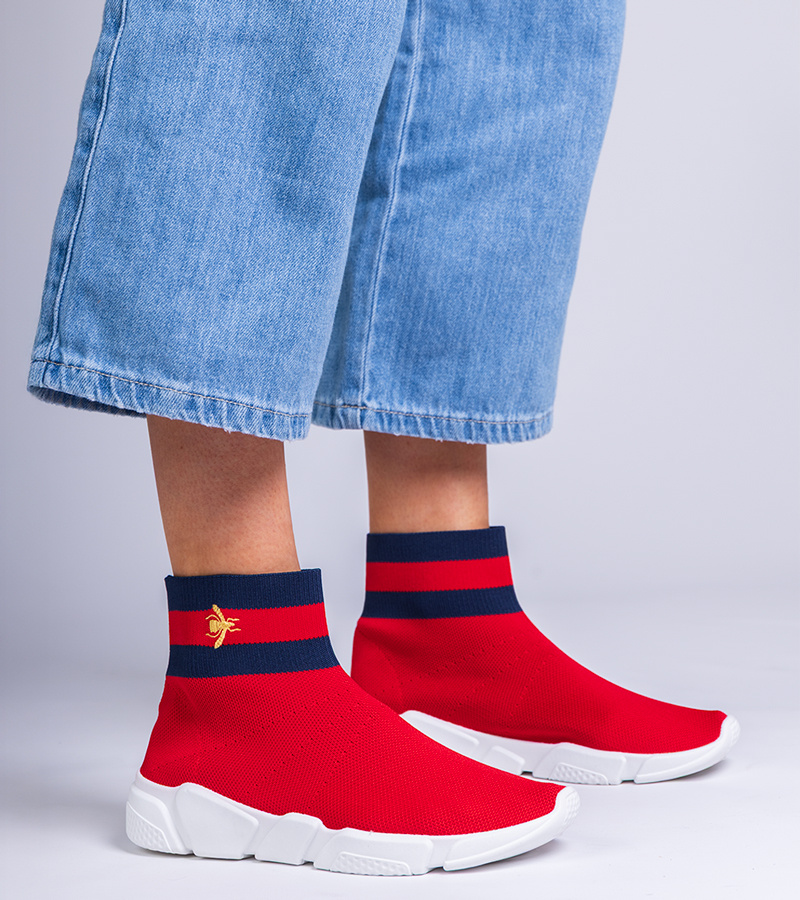 marka niezdefiniowana Red sporty sneakers with a sock-like upper Pikola