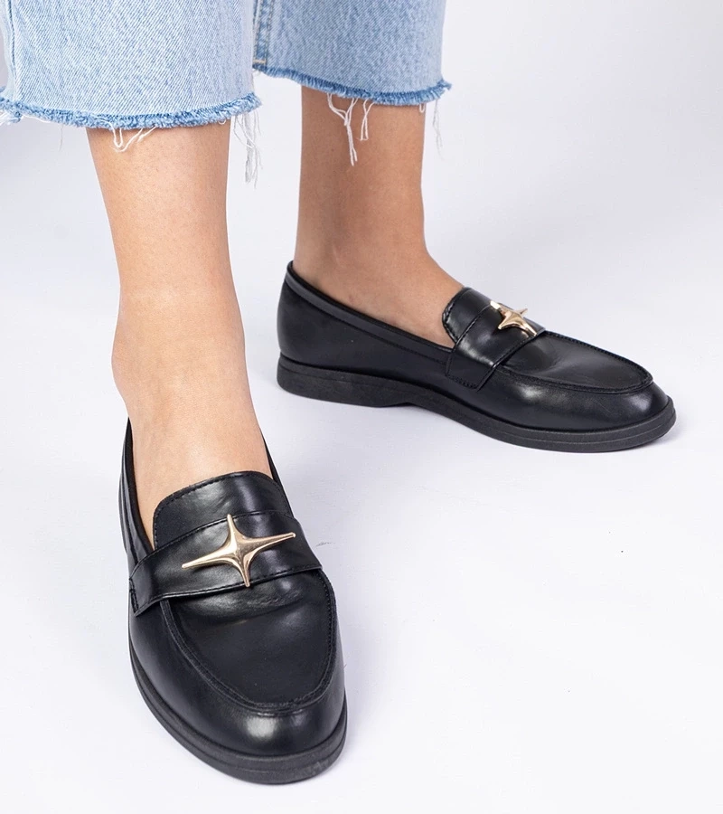 Gemre Senna pantofi damă negri cu ornament auriu