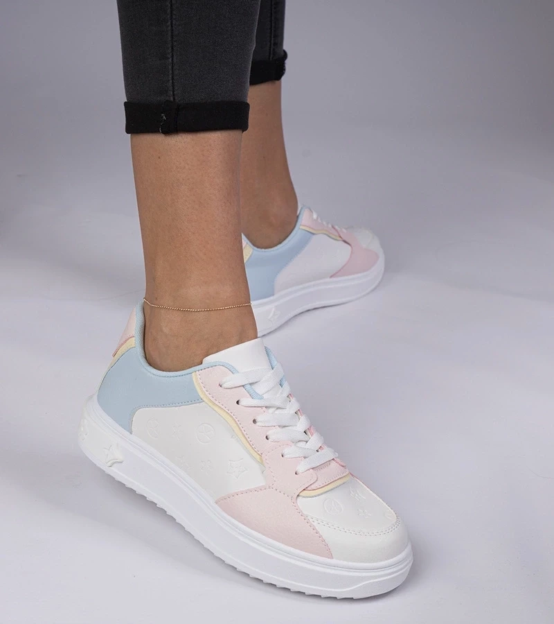 Gemre Pantofi sport alb-roz din piele ecologică Lavilia