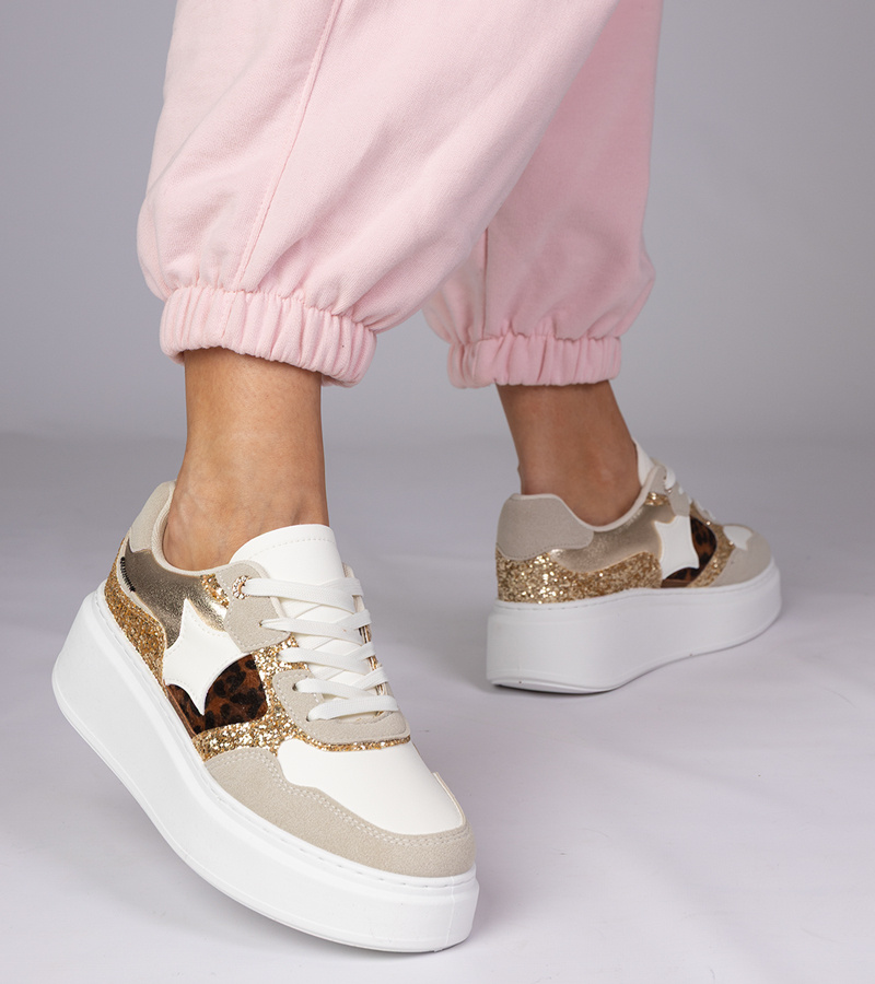 Gemre Adidași cu sclipici și imprimeu animalier Bertula