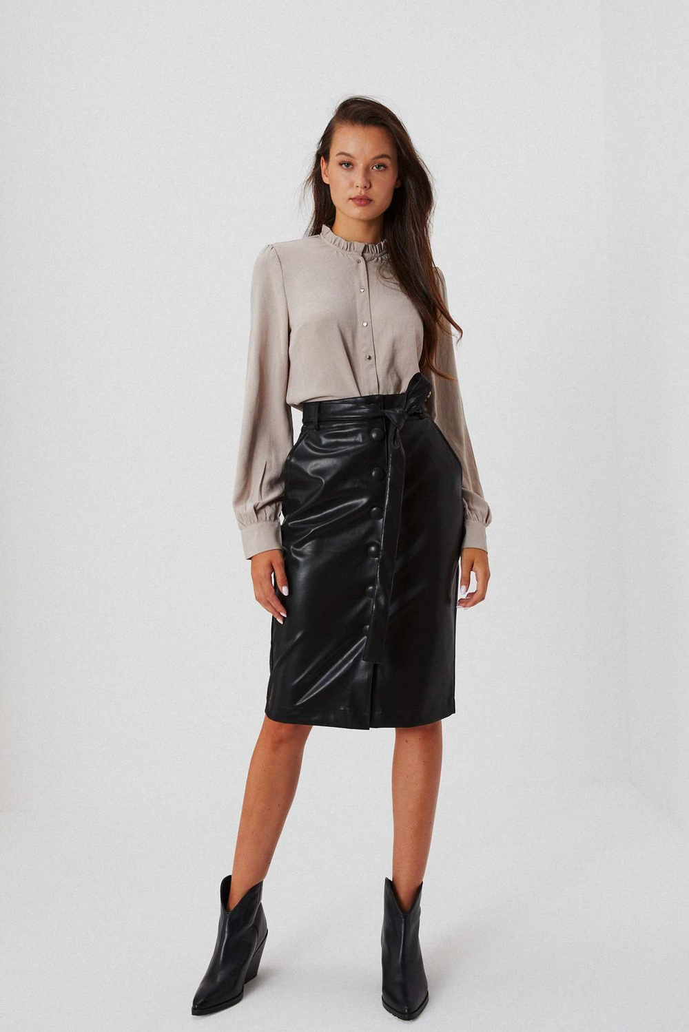Marisse Faux Leather Pencil Skirt Z-Sc-3616 Black