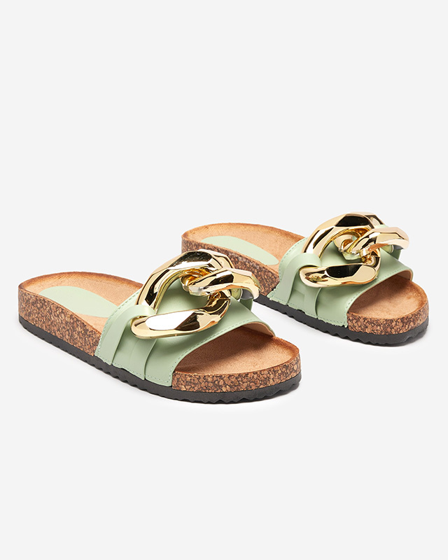 Resti Women&#039;s green slippers with decoration at Fixci- Footwear