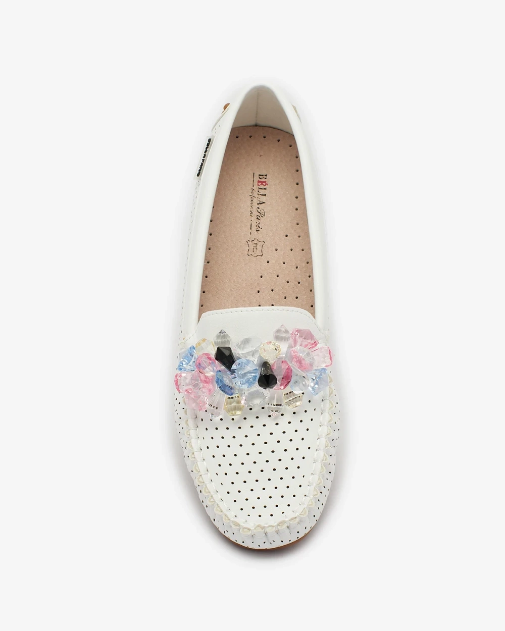 Resti Women&#039;s openwork white moccasins with decorative crystals Cizzas