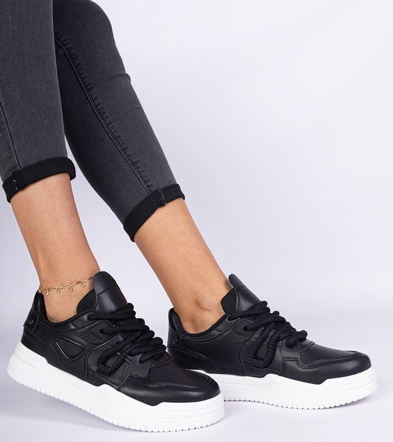 Gemre Pantofi sport negri de damă cu șireturi groase Kayota