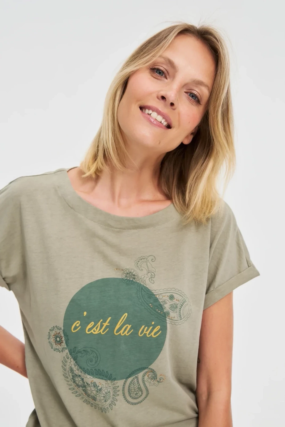 Marisse Cotton Blouse With Olive Print