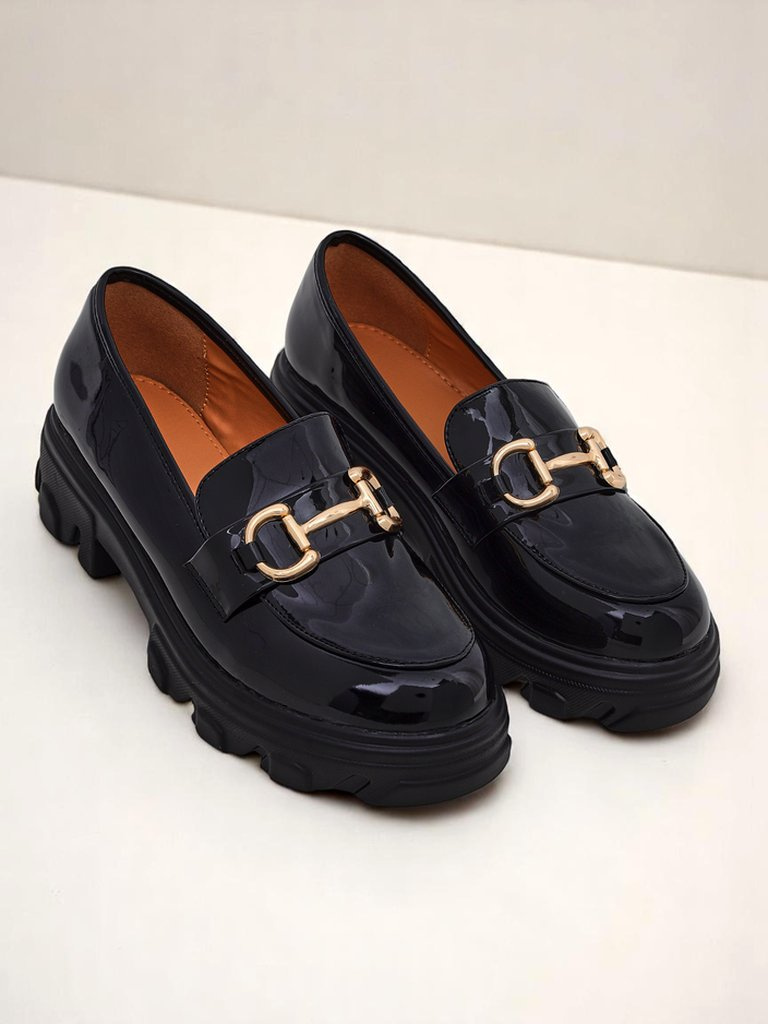 Resti Patent Leather Women&#039;s Loafers with Decoration Black Velvet