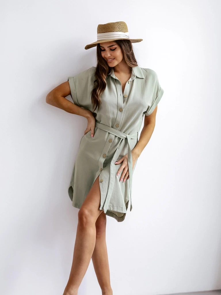 Resti Women's mini dress with short sleeves and a button closure belt
