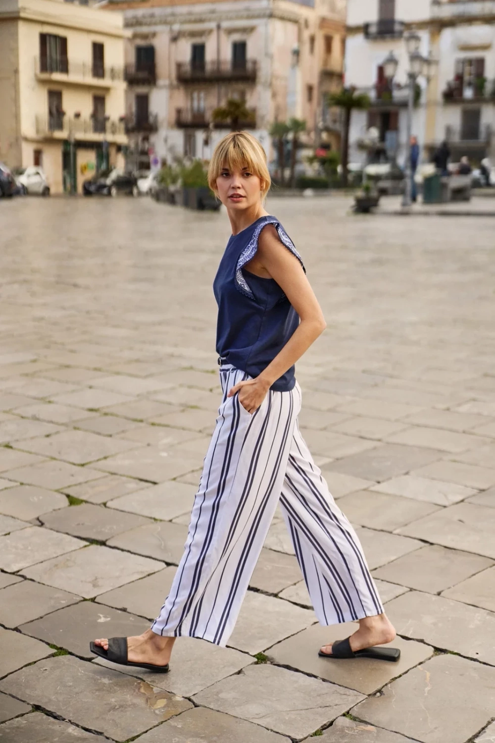 Marisse White Striped Viscose Trousers