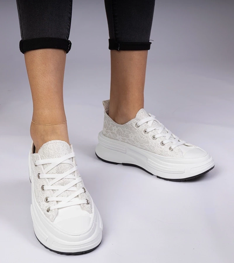 Gemre Pantofi sport albi de damă din dantelă Katerin