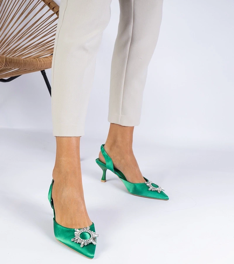 Gemre Pantofi verde din satin cu toc deschis Melossi