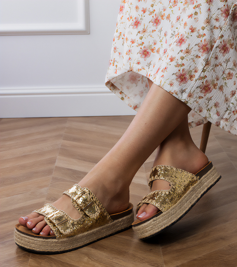 D/CEO Golden glitter espadrille sandals with buckles Induri