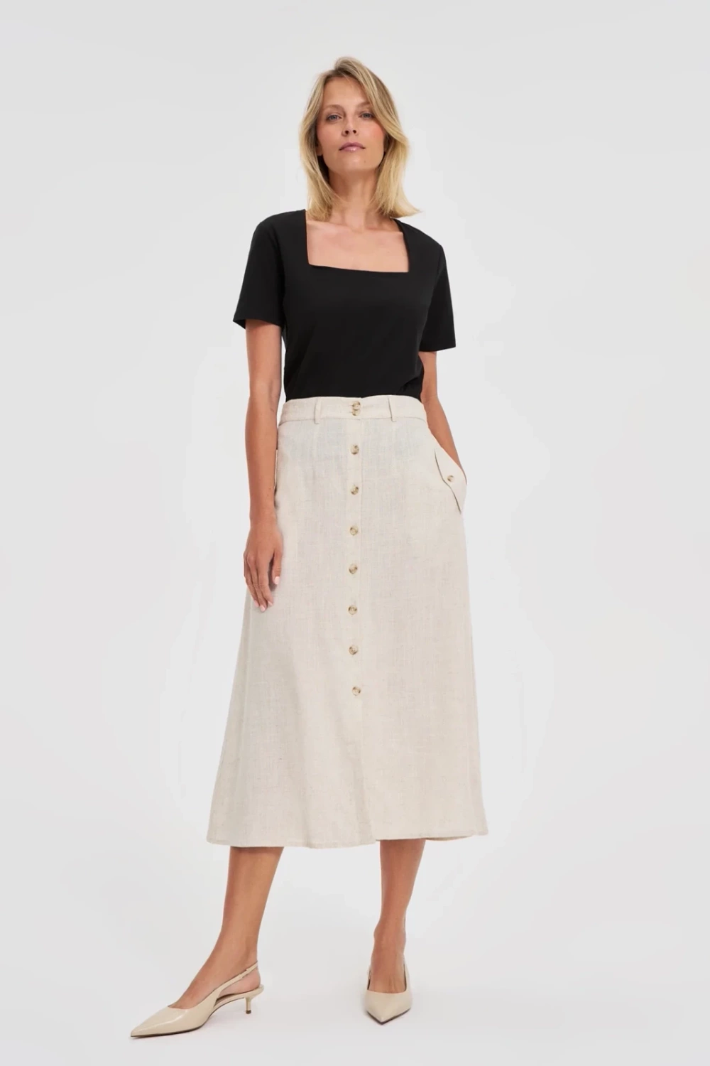 Marisse Black Diamond Neckline Blouse