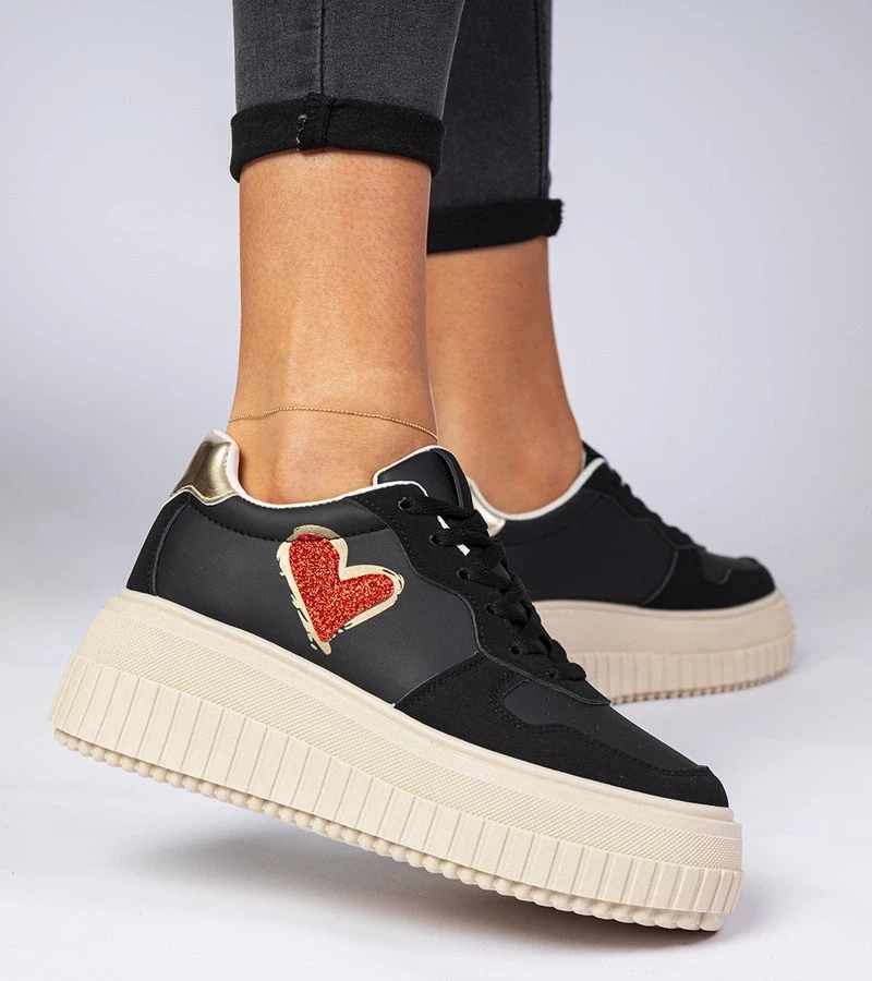 Gemre Adidași negri de damă cu inimă sclipitoare Laira