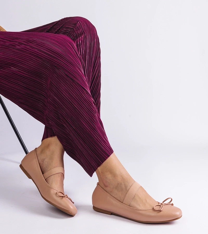 Gemre Balerini bej cu elastic și fundă decorativă Newton