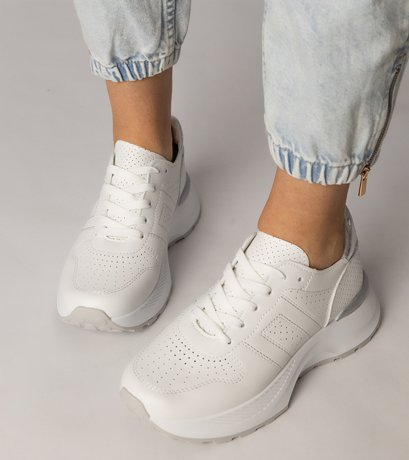 Gemre Adidași albi sport cu inserție argintie Lenkuta