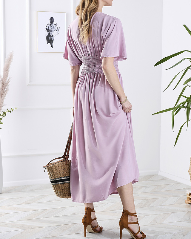 Resti Pink women's long dress with envelope neckline - Clothing