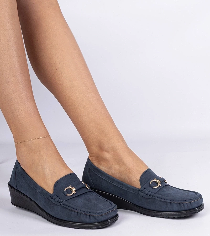 Gemre Pantofi mocasini de damă albastru închis cu platformă și finisaj mat Sambada