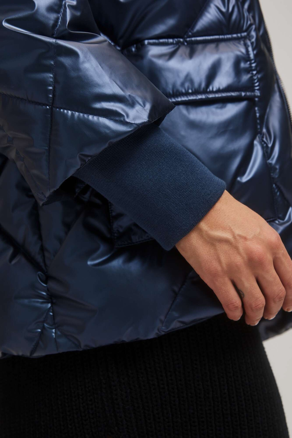 Marisse Navy Blue Metallic Quilted Jacket